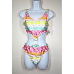 Blu C Women's Tropical Colorful Two Piece Bikini Set Size Small NWT